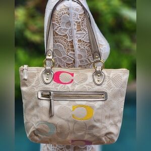 Coach Beige Shoulder Bag with Colorful Accents